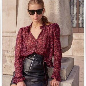 NWOT The Kooples Camelia Rose Printed Ruffled Top Sz M